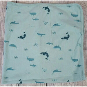 Emily & Oliver Rabbit Bear Organic Baby Receiving Blanket Blue Cotton 26" x 26"